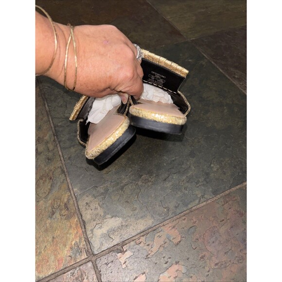 Zara Gold Square Toe Mules Slides Metallic Women Fringe EU 38 - Picture 6 of 11